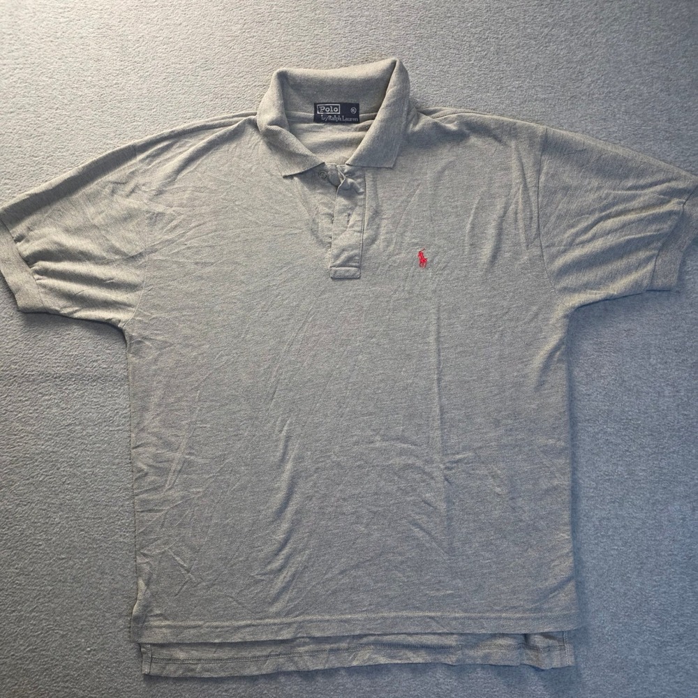 Polo Ralph Lauren Polo Shirt Mens XL Heather Gray Red Pony Logo Short Sleeve